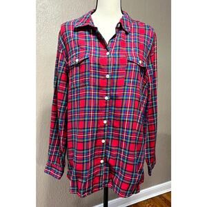 Old Navy Plaid Women's Vintage Flannel Red Button Up Shirt Long Sleeves Y2K XL